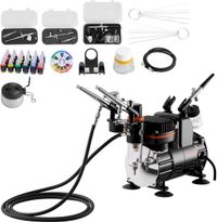 Vevor kit pistolet aérographe compresseur d'air avec 3 pistolets peinture acrylique 3 buses