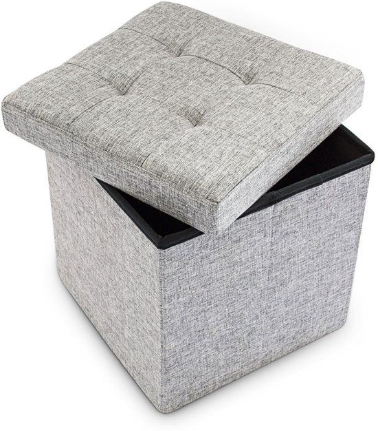Relaxdays Opvouwbare Hocker Kruk - Vierkant - Linnen - Grijs