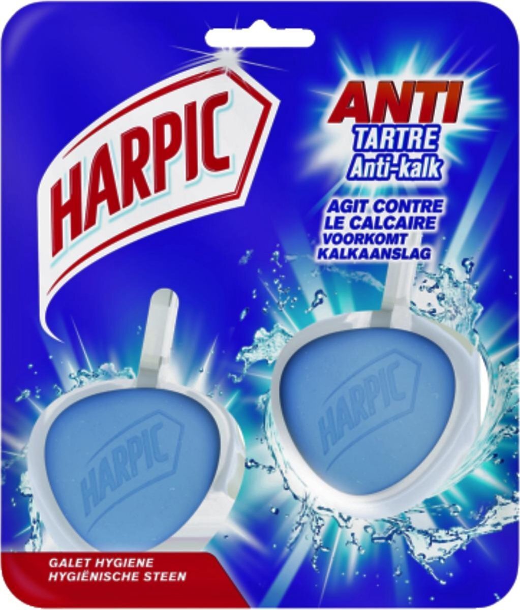 Harpic Toiletreiniger, kiezelstenen, hygiënisch, tegen kalk, 40 g x 2 stuks