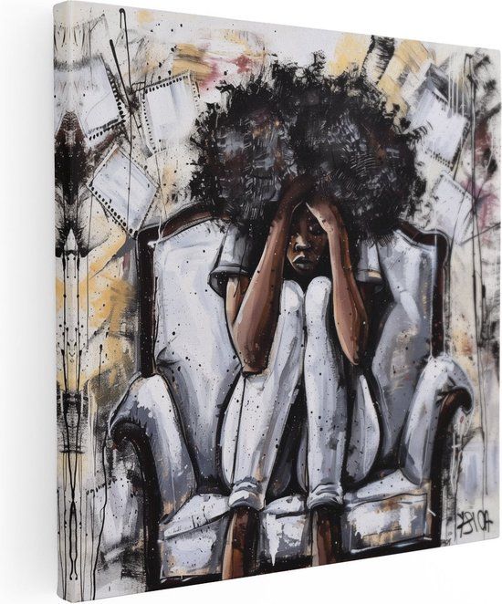 Artaza Canvas Schilderij Vrouw met Afrohaar - 50x50 cm - Canvas Print