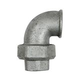 Riegler Schroefverbinding boog 95, vlakke dichting, IG/IG, Rp 3/4, bedrijfstemperatuur. -20 °C tot 200 °C, zwart gehard gietijzer, thermisch verzinkt.
