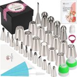 Wenburg Spuitmondjes Set voor Taartdecoratie – 29-delig – Roestvrij Staal & Siliconen – Zilver