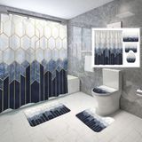 Senella Luxe badkamer set - 4-delig - Douchegordijn, badmat, wc mat, toiletbril hoes - Wit/blauw