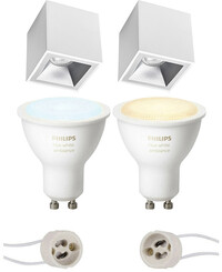 BES LED Pragmi Cliron Pro - Opbouw Vierkant - Mat Wit/Zilver - Verdiept - 90mm - Philips Hue - Opbouwspot Set GU10 - White Ambiance - Bluetooth