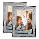 Artsay 4 x 6 fotolijsten, fonkelend glazen fotolijstset voor tafelblad, 2 stuks