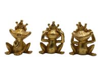 Decoratieve kikker in set van 3 - Niet zien, niet horen, niet spreken, van polyresin, kikkerkoning in goud, grootte: L/B/H 3 x 6 x 8 cm