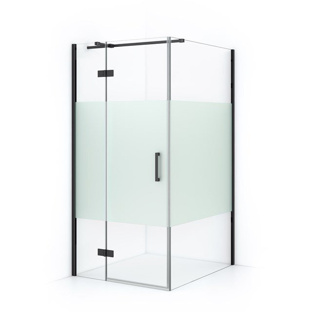 Maxaro Douchecabine Diamond 110x90cm 8mm Helder Veiligheidsglas met Matte Strook Zwart Chroom