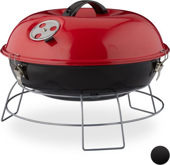 Relaxdays Kogelbarbecue - houtskoolbarbecue - kogelgrill - deksel - rond - draagbaar rood