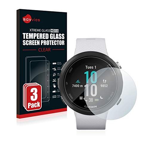 Savvies Tempered Glass Screen Protector compatibel met Garmin Swim 2 (3 Stuks) - 9H Gehard Glas Scherm Beschermer