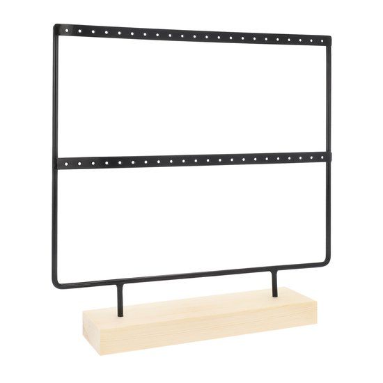 LYVION Oorbellenrekje - Groot - Oorbellenhouder - Sieradenhouder - Display voor oorbellen - Sierradenrek - Oorbellenstandaard - Voor 22 paar oorbellen - Hout en Metaal - Zwart - Lichtbruin - 6 x 26,5 x 26 cm