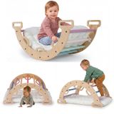 COSTWAY Klimrek en kussen, Montessori klimschommel, klimdriehoek, boogschommel, regenboogdesign, binnenspeelstructuur voor enfants à partir de 3 ans, afmetingen 81x48,5x38,5 cm