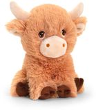 Keel Toys Pluche Koe met Hoorns Knuffeldier - Bruin - Zittend - 18 cm - Luxe Eco Kwaliteit