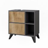 Vicco Leano Wastafelonderkast – 60 x 62 cm met 2 laden Antraciet/berg eik