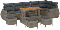 vidaXL Banc de jardin 9 pièces 9 places gris polyrotin
