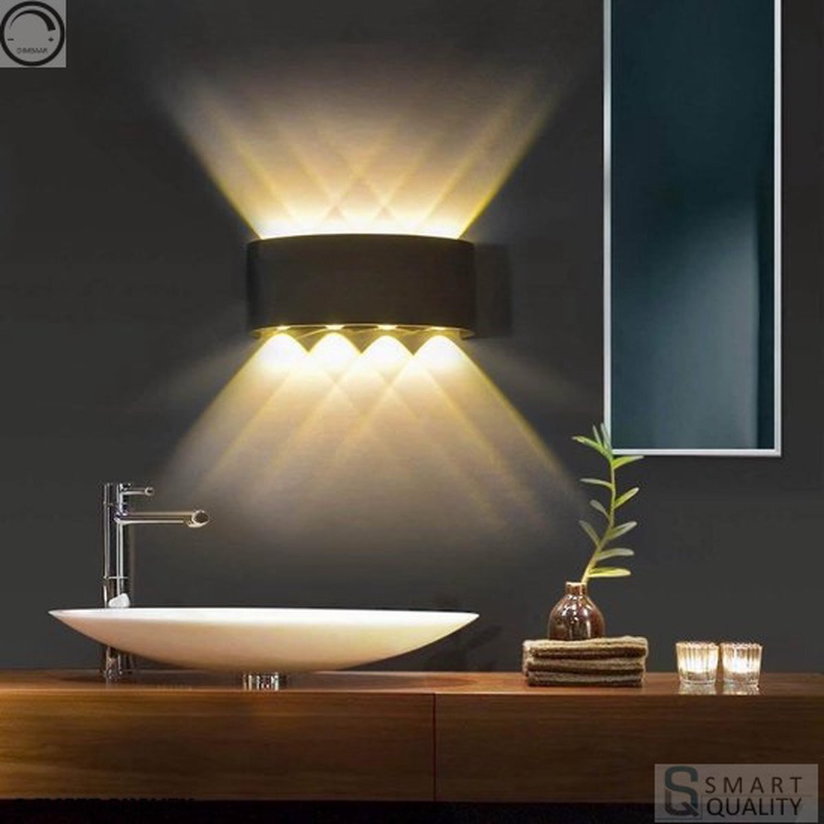 Smart Quality - Dimbare Led wandlamp binnen & buiten - IP65 - Mat zwart -Waterdicht - Badkamerverlichting - Spiegelverlichting - Tuin verlichting Dimbaar