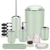 IMAVO Badkameraccessoireset - 8 stuks groene badkameraccessoireset met prullenbak, zeepdispenser, zeepschaal, tandenborstelhouder, tandenborstelhouder, toiletborstelhouder, Qtip houder dispenser met