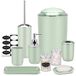 IMAVO Badkameraccessoireset - 8 stuks groene badkameraccessoireset met prullenbak, zeepdispenser, zeepschaal, tandenborstelhouder, tandenborstelhouder, toiletborstelhouder, Qtip houder dispenser met