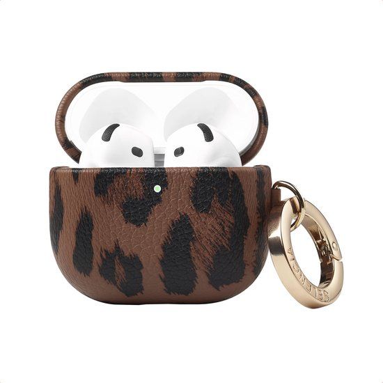 Selencia Sabi Case met panterprint - Hoesje geschikt voor AirPods 4 - Mocha Brown