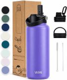 VANN® 3-Wandige RVS Drinkfles 1 Liter met rietje voor volwassenen – Met 5 accessoires – Thermosfles – 24 uur koud/12 uur warm – Paars – VANN Ultimate Bottle®