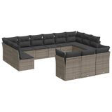 vidaXL 13-delige Loungeset met Kussens Poly Rattan Grijs