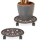 Merkloos Relaxdays plantentrolley op wieltjes - set van 2 - Ø: 34 cm - gietijzer - bruin