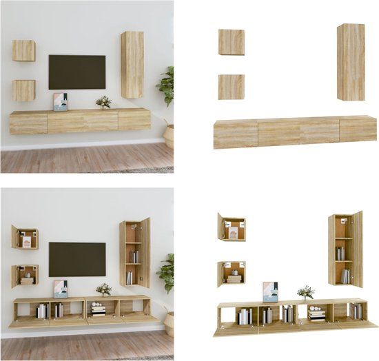 vidaXL 5-delige Tv-meubelset bewerkt hout sonoma eikenkleurig
