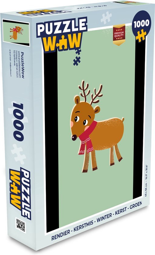 MuchoWow Puzzel Rendier - Kerstmis - Winter - Kerst - Groen - Legpuzzel - Puzzel 1000 stukjes volwassenen - Kerst - Cadeau - Kerstcadeau voor mannen, vrouwen en kinderen - Sinterklaas cadeautjes - Sinterklaas voor grote kinderen