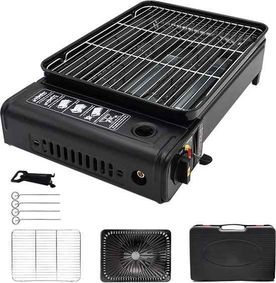 Draagbare cassettegrill - Campingbarbecueset met grillrooster en gasbrander