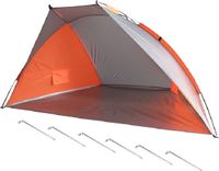 Shoppartners Beachshelter strandtent/windscherm oranje/grijs 270 x 120 cm met UV-bescherming incl. haringen