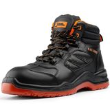 Heren Black Hammer Heren Lederen Veiligheidslaarzen Composiet Teen Beschermer Kevlar Niet-metaal Metaal Gratis Lichtgewicht S3 SRC ANti-Slip Werk Schoenen Enkel Wandelaar 8844 Black Hammer (47 EU)