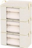 Sacs de rangement pliables et empilables pour vêtements - Lot de 3 - Couettes - Boîte organisatrice pour armoire et lit - 55 x 35 x 25 cm (beige)
