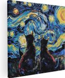 Artaza Canvas Schilderij Twee Katten Kijken naar de Sterrennacht - 80x80 cm - Canvas Print