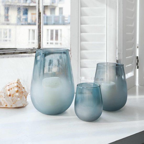 LOBERON Windlicht set van 3 Miristelle blauw