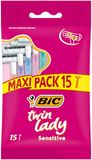 BIC Twin Lady Sensitive Scheerapparaat, wegwerpscheerapparaat met twee messen voor een gladde en nauwkeurige scheerbeurt, 15 stuks