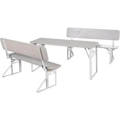 roba Outdoor Party set met rugleuning - 2 banken + 1 tafel - grijs geglazuurd