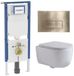 QeramiQ Dely Swirl Toiletset - 36.3x51.7cm - Geberit UP720 Duofix Sigma inbouwreservoir - sans bride - fond - siège slim - plaque de commande laiton brossé - boutons rectangulaires - blanc mat