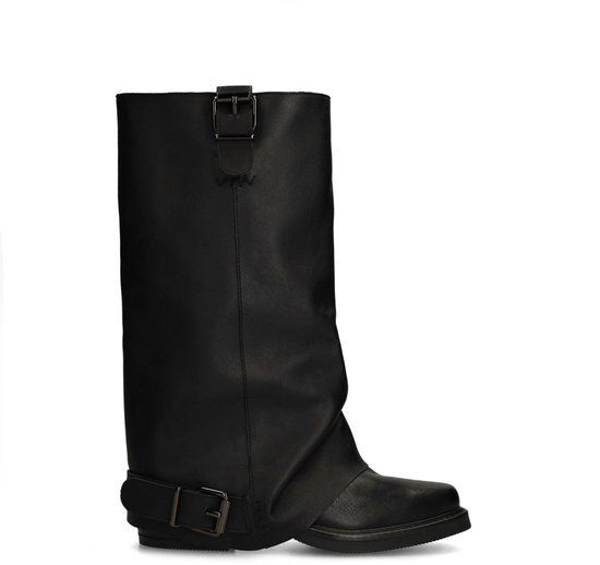 Sacha - Dames - Zwarte leren biker boots met flap - Maat 36