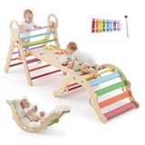 VEVOR Pikler set 9-en-1 triangle pour enfants, capacité de charge 68 kg pour intérieur, avec xylophone, coussin triangle, arche et rampe, set Montessori, pliable pour la croissance, équilibre
