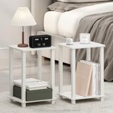 Furinno Compact nachtkastje, nachtkastje, ontworpen hout, wit/wit, set van 2, 13,4" x 11,5"