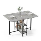 Mondeer Mobiele opvouwbare eettafel, klaptafel met 2 open opbergplanken voor kleine ruimtes, eetkamer, keuken, 120 x 80 x 75 cm, grijs