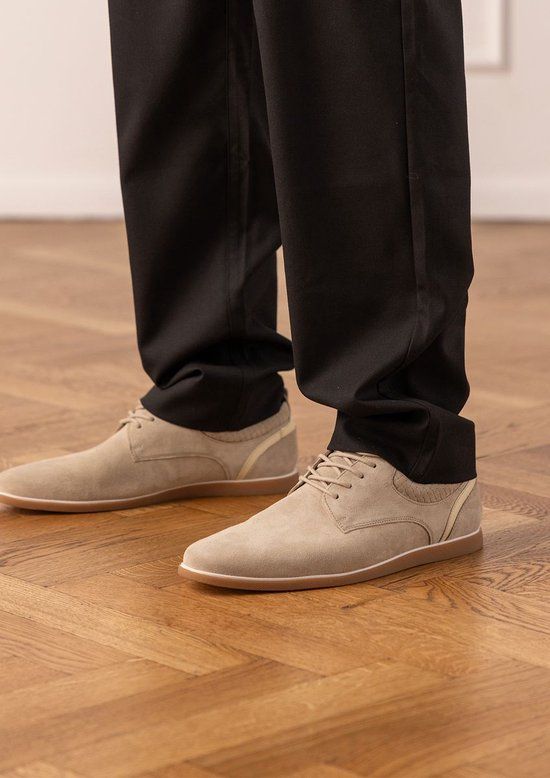 No Stress - Beige suède veterschoenen - Heren - Maat 41