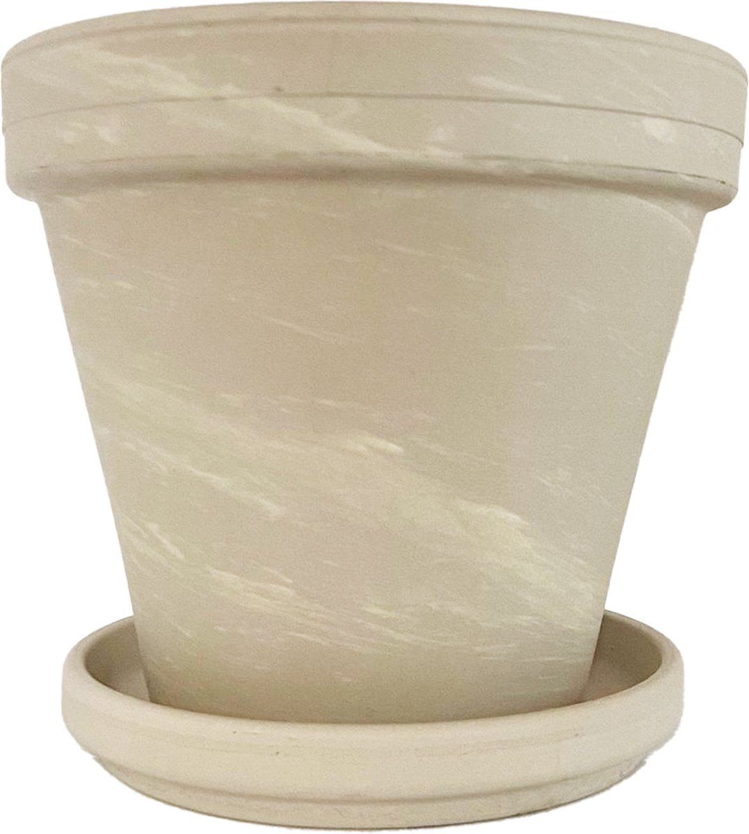 Made by Owi Terracotta Bloempot met Schotel - Graniet Creme - Ø 14 cm