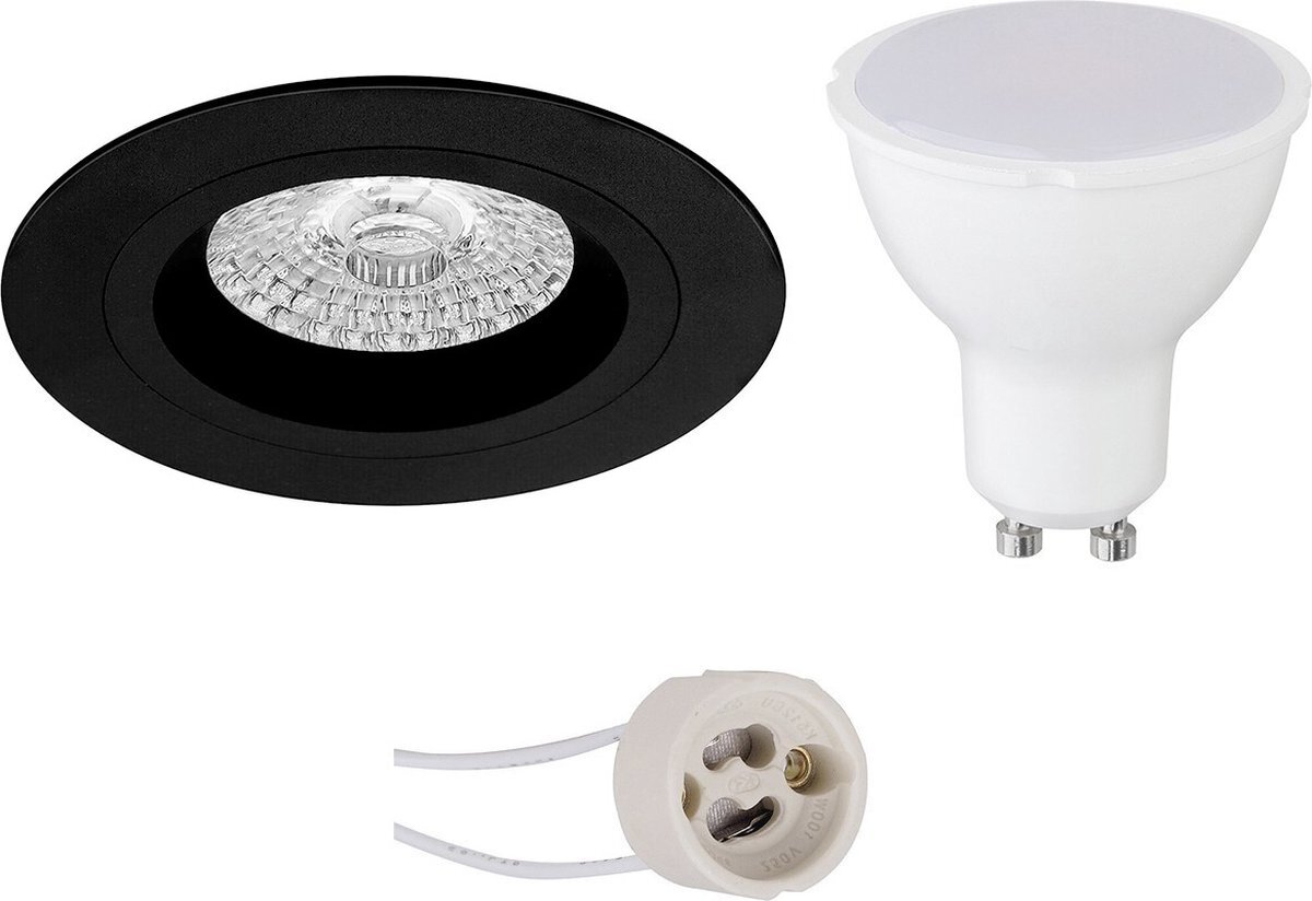 Qualu LED Spot Set - Proma Rodos Pro - GU10 Fitting - Dimbaar - Inbouw Rond - Mat Zwart - 6W - Natuurlijk Wit 4200K - Ø93mm