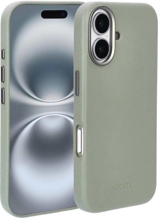 Accezz Leather Backcover Geschikt voor iPhone 16 - Geschikt voor MagSafe - Light Grey