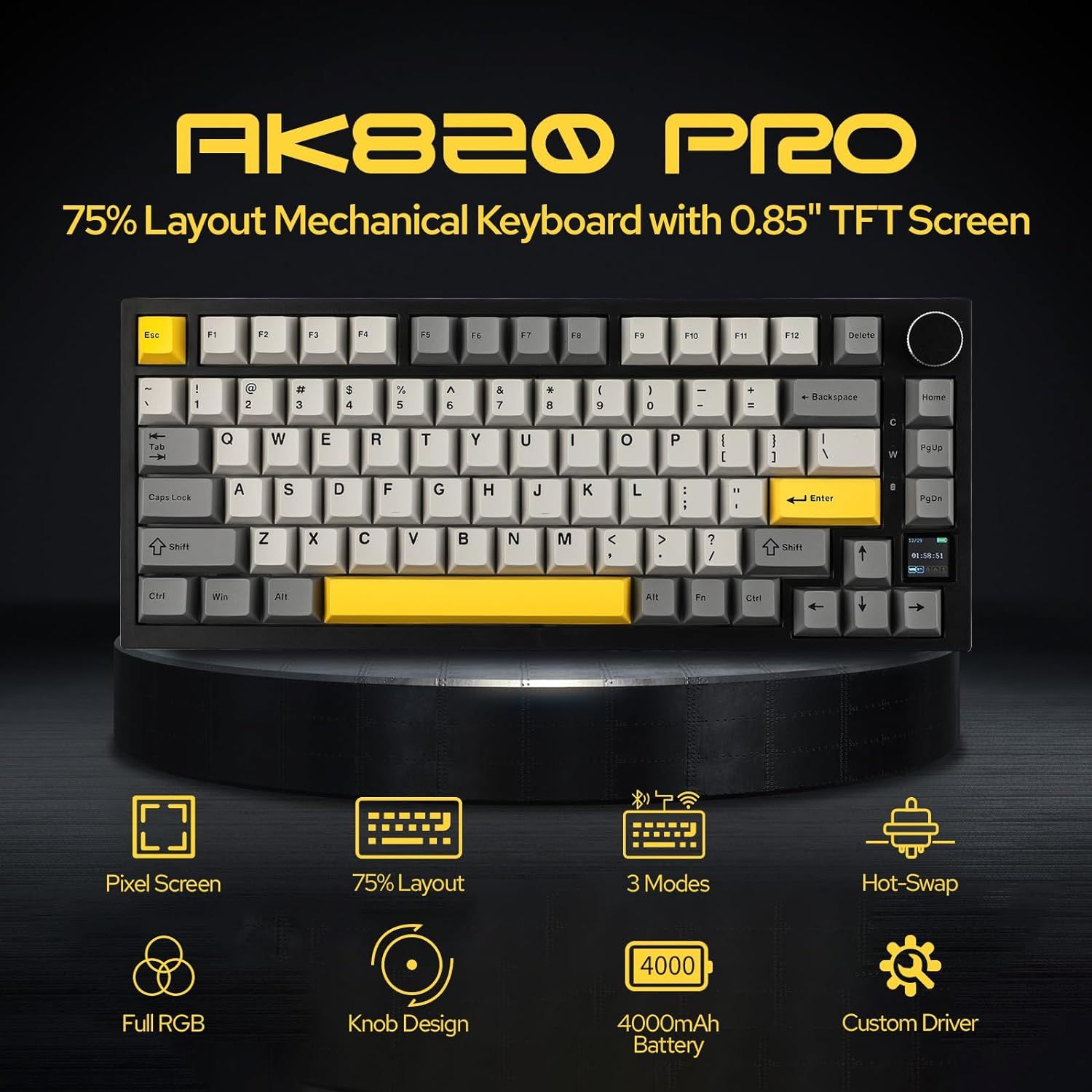 黑爵 AJAZZ AK820 PRO 4000mAh Batterij, Tri-Mode (Draadloos, Bluetooth, Bedraad) Mechanisch Toetsenbord