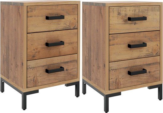 vidaXL Nachtkastjes - Set van 2 - Massief Grenenhout - Bruin