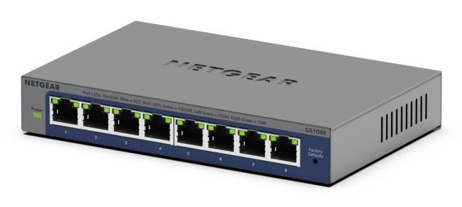 NETGEAR GS108Ev4 - 8-Port Gigabit Ethernet Switch - Unmanaged - L2/L3 - Grey