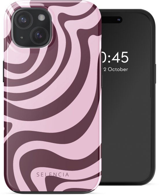 Selencia Hoesje - Geschikt voor Apple iPhone 15 - Backcover geschikt voor MagSafe - Wavy Swirl Pink Plum