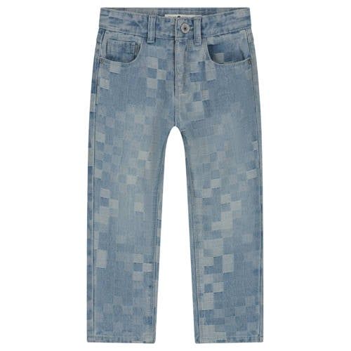 Stains&Stories loose fit geruite jeans - lichtblauw