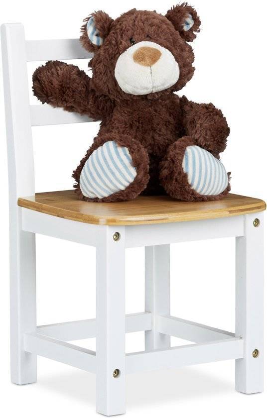 Relaxdays Kinderstoel bamboe WIT - stoel voor kinderen - kleuterstoel - stoeltje wit, Lichtbruin
